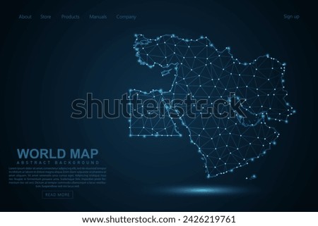 Middle East Map - World Map mash line and point scales on blue technology background. Wire Frame 3D mesh polygonal network line, design sphere, dot and structure - Vector illustration eps 10