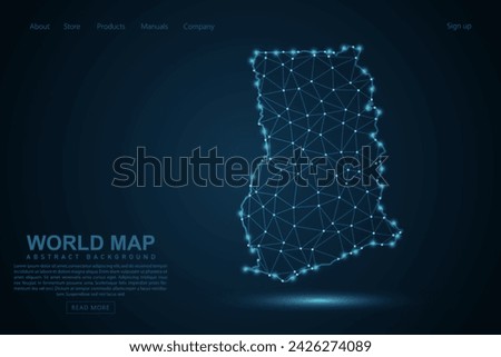 Ghana Map - World Map mash line and point scales on blue technology background. Wire Frame 3D mesh polygonal network line, design sphere, dot and structure - Vector illustration eps 10