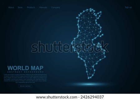 Tunisia Map - World Map mash line and point scales on blue technology background. Wire Frame 3D mesh polygonal network line, design sphere, dot and structure - Vector illustration eps 10