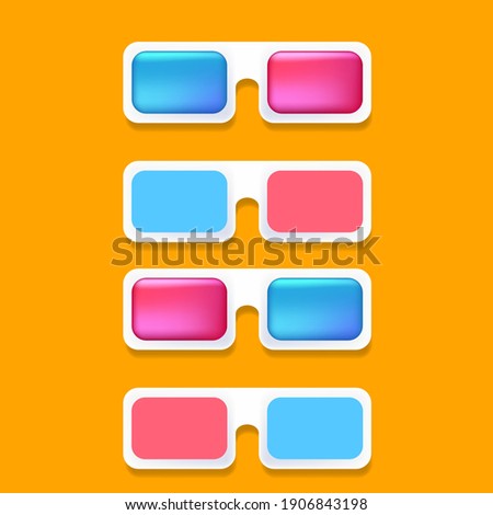 Vector Cinema 3d glasses icons set isolated on orange background.  3d glasses logo or label collection