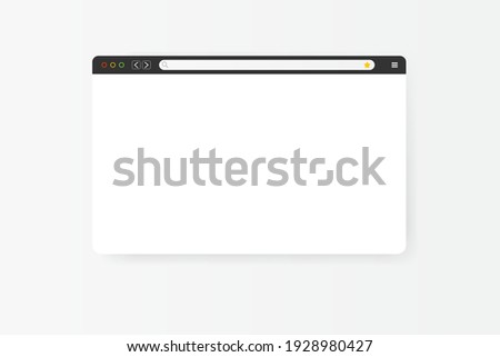 Modern web browser window design isolated on white background. Web window screen mockup with shadow. Internet empty web landing page concept with search bar and buttons. Vector illustration
