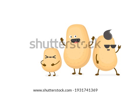 vector three friends tiny kids potato characters having fun isolated on white background. Happy Friendship day vector illustration. funky kids potato with friends. Friendship party concept