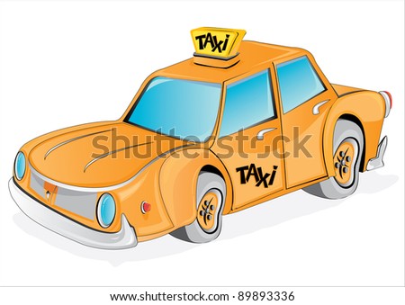 Vector Cartoon Yellow Taxi Car On White. Very Detailed Illustration