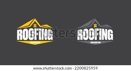 Roofing construction logo set design template with roof top and slogan siolated on grey background. Vector Real estate logo collection or label with stylized roof