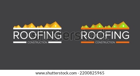 Roofing construction logo set design template with roof top and slogan siolated on grey background. Vector Real estate logo collection or label with stylized roof