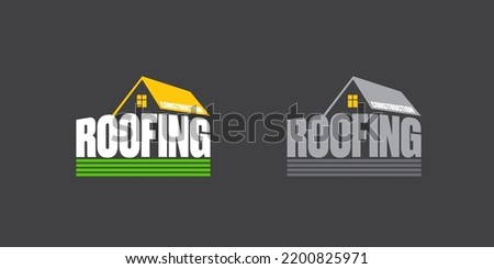 Roofing construction logo set design template with roof top and slogan siolated on grey background. Vector Real estate logo collection or label with stylized roof