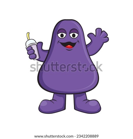 Vector Grimace shake fast food mascot isolated on white. Grimace sticker , label and print. Grimace monster holding shake