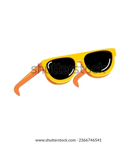 Yellow sunglasses with black lens isolated on white background. Cartoon funny kids orange summer sunglasses icon, label and sign. Cool hipster Sunglasses vector graphic illustration