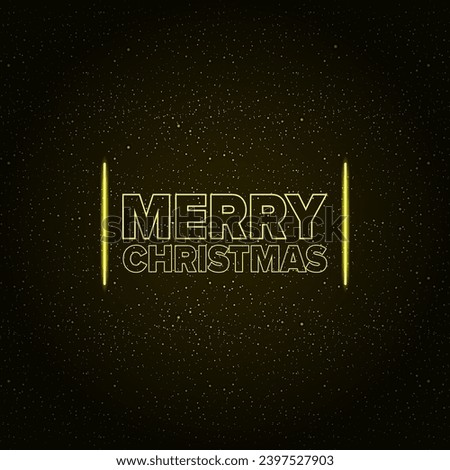 Merry Christmas square banner with neon greeting text and night stars and lights. Merry Christmas flyer, card or invitation with starry space and text