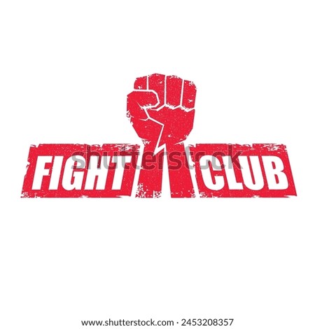 fight club vector red logo or label with grunge red man fist isolated on transparent white background. MMA Mixed martial arts concept design template. Fighting club label for print on tee