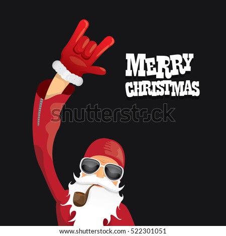 vector rock n roll santa claus with smoking pipe, santa beard and funky santa hat. Christmas hipster poster for party or greeting card. vector bad santa xmas poster background 