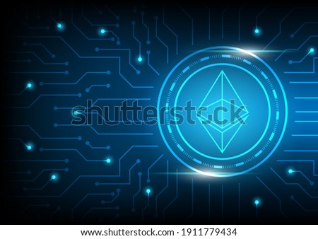 Ethereum Cryptocurrency blue light background with blockchain technology innovation concept, vector illustration.
