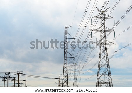 Power transmission lines against sky / Power transmission lines