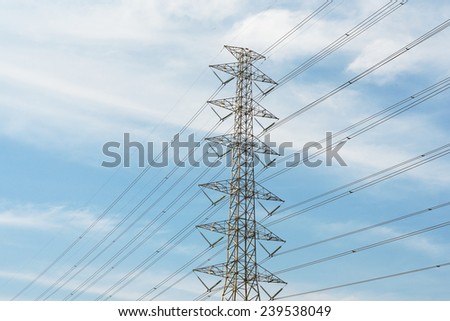 Power transmission lines against blue sky / Power transmission lines