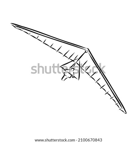 Hang glider, extreme, sky, sport, fly concept. Hand drawn man flying with hang glider concept sketch. Isolated vector illustration.
