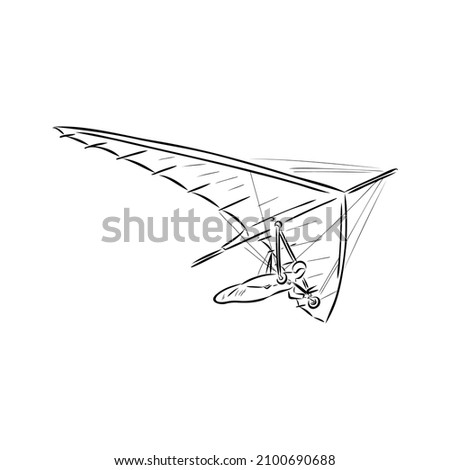 Hang glider, extreme, sky, sport, fly concept. Hand drawn man flying with hang glider concept sketch. Isolated vector illustration.