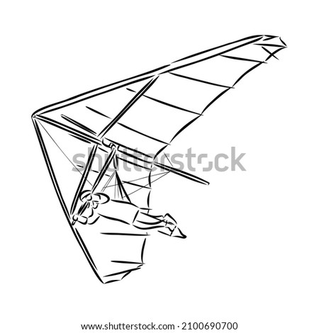 Hang glider, extreme, sky, sport, fly concept. Hand drawn man flying with hang glider concept sketch. Isolated vector illustration. 商業照片 © 