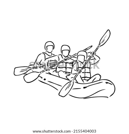 Hand sketch of people on a raft rafting vector