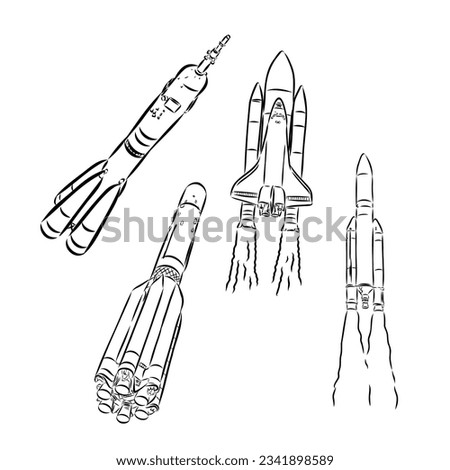 Rocket outline. Space rocket silhouette. One line continuous vector illustration. Line art, outline, vector