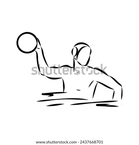 stylized sketch of water polo illustration of a water polo player throwing ball set