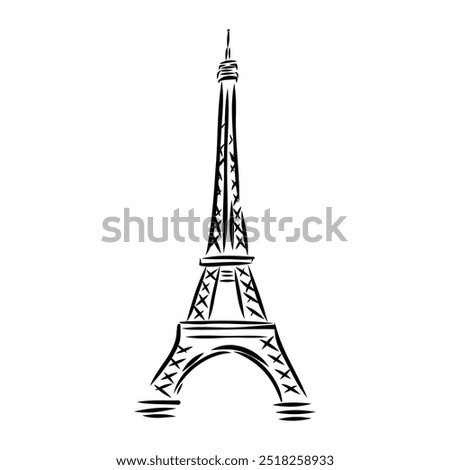 Eiffel tower in France straight view, doodle line sketch,