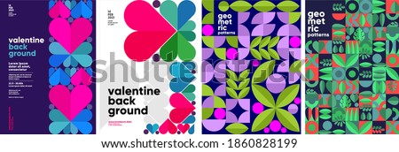 Set of vector posters or event banner. Valentine's day posters, valentines with abstract, geometric background. Geometric prints, geometric patterns. 