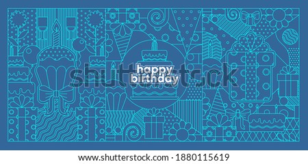 The Birthday Background. Birthday Background. Pattern of holiday elements, geometric patterns cupcake with a candle, a gift, a birthday cake.