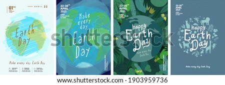 Earth Day. International Mother Earth Day. Earth Plants and Animals. Environmental problems and environmental protection. Vector illustration. Set of vector illustrations