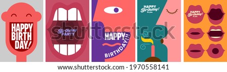 Birthday. Simple, fun, vector illustrations.
A set of vector illustrations. Happy birthday greeting. Happy face. A screaming mouth. The man blows out the candle.