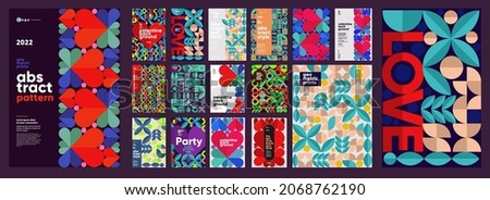 Valentine's day. Mosaic, abstract postcards. Big set. Collection of vector illustrations. Simple, flat design. Patterns and backgrounds. Perfect for poster, cover, banner.