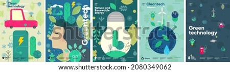 Recycle. Nature and Renewable Energy. Green Energy and Natural Resource Conservation. Set of vector illustrations. Background images for poster, banner, cover art.