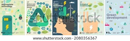 Recycle. Nature and Renewable Energy. Green Energy and Natural Resource Conservation. Set of vector illustrations. Background images for poster, banner, cover art.