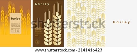 Barley. Food and natural products. Set of vector illustrations. Geometric, simple, linear style. Label, cover, price tag, background.