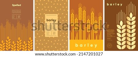 Barley. Spelled. Set of vector illustrations. Label design, price tag, cover design. Backgrounds and patterns. 