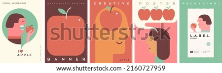 Apples. Benefits of apples. Set of vector illustrations. Simple, modern style. Background for label. cover, poster, animation.