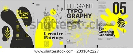 Typographic design and minimalistic background elements. A set of vector elements for designing posters, labels, banners.  Brochure template layout. Modern vector graphics.