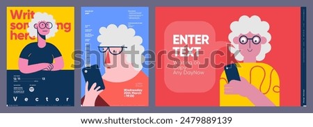 A vibrant series of vector posters featuring a character design theme, integrating bold text and interactive elements, ideal for engaging modern audiences in various media formats.