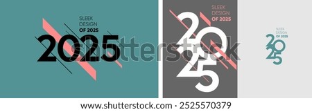 Sleek vector illustrations showcasing the number 2025 in minimalist designs, modern typography, sharp lines, and muted colors, perfect for promotional media.