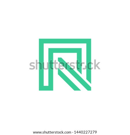 Geometrical R logo desing with green color