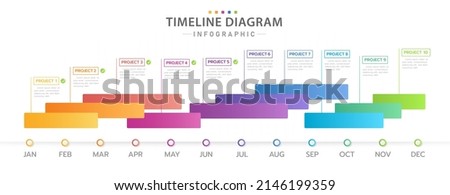 Infographic template for business. 12 Months Modern Timeline diagram calendar with Gantt chart, presentation vector infographic.	