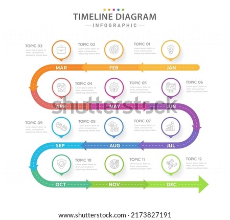 Infographic template for business. 12 Months modern Timeline diagram calendar with arrows, presentation vector infographic.