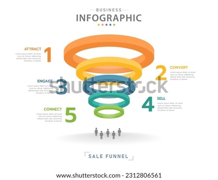 Infographic template for business. 5 Level Modern Circle Sales funnel diagram, presentation vector infographic.