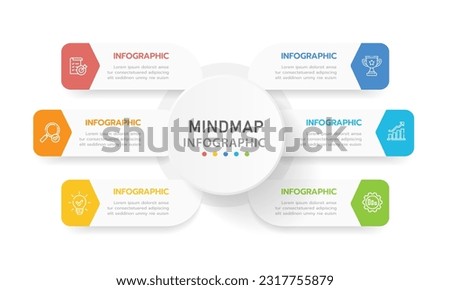 Infographic template for business. 6 Steps Modern Mindmap diagram with several topics, presentation vector infographic.