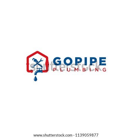 Illustration home plumbing service and repair with plumbing keys commonly used logo design