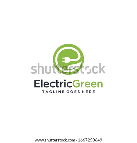 Illustration modern of Leaf E sign formed from leaves and electric plugs