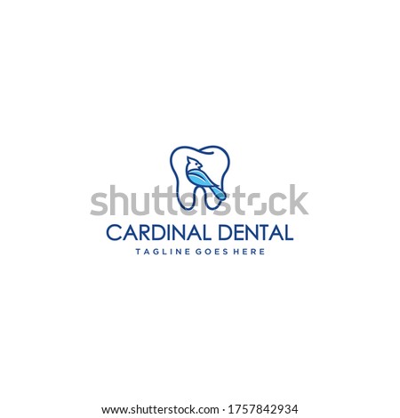 Creative modern cardinal bird on dental sign logo symbol template