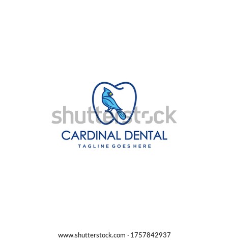 Creative modern cardinal bird on dental sign logo symbol template