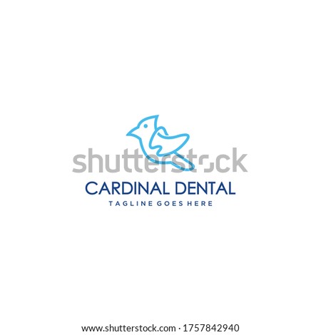 Creative modern cardinal bird on dental sign logo symbol template