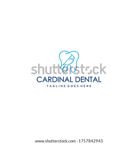 Creative modern cardinal bird on dental sign logo symbol template