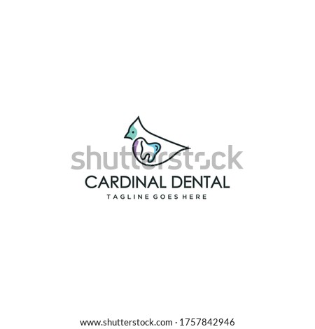 Creative modern cardinal bird on dental sign logo symbol template